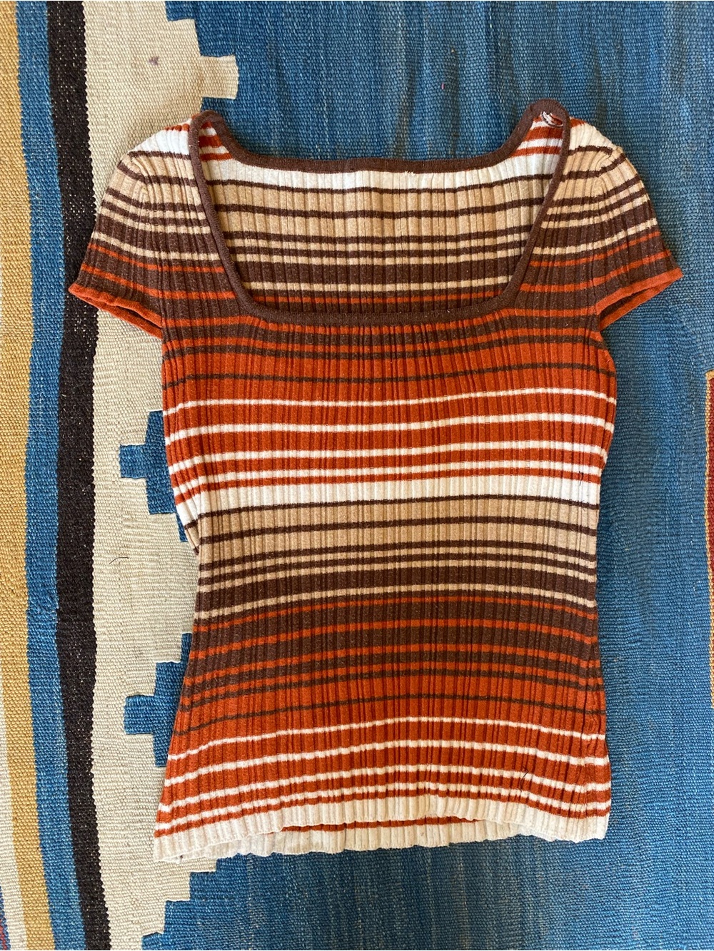 Striped Ribbed Square-Neck Top